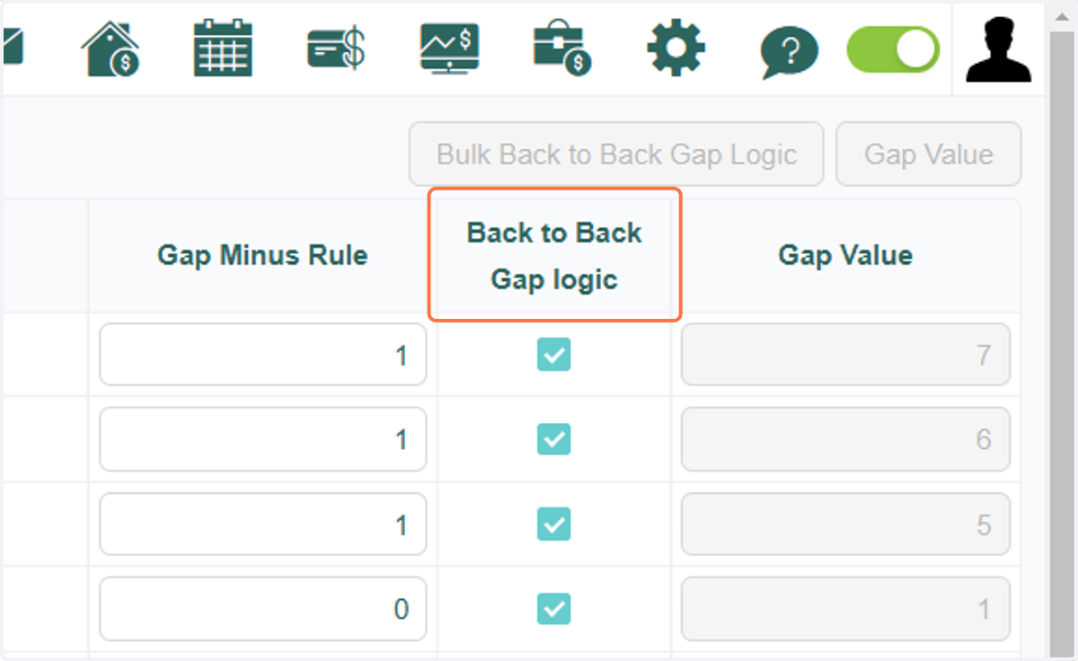 Check the Back to Back Gap logic box