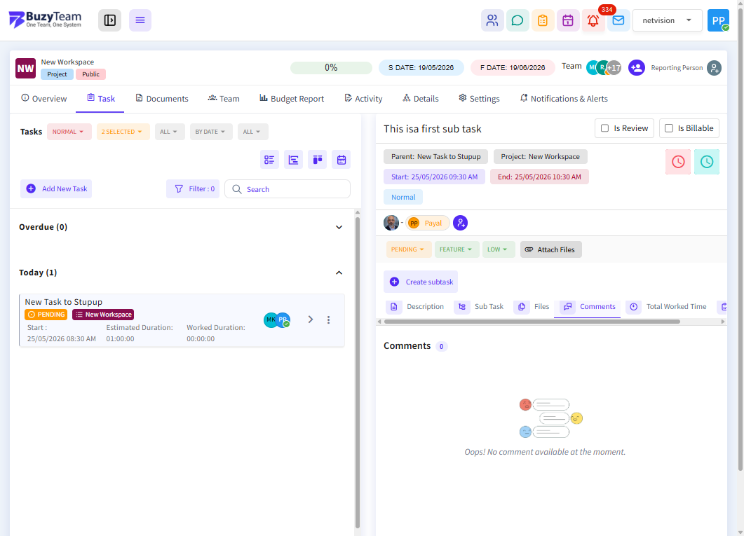 Use the Comments section for team discussions, updates, clarifications, collaboration, and progress communication related to the subtask.
