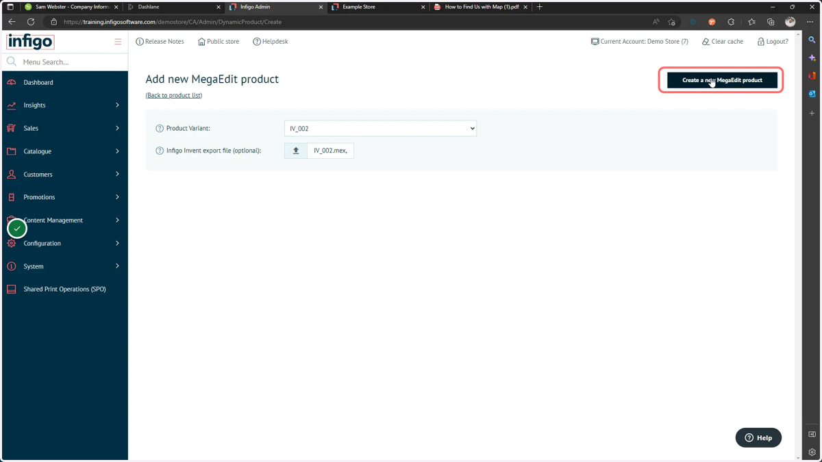 Click Create a new MegaEdit product