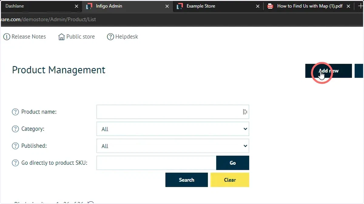 Navigate to your Infigo admin area and create a new stock product.