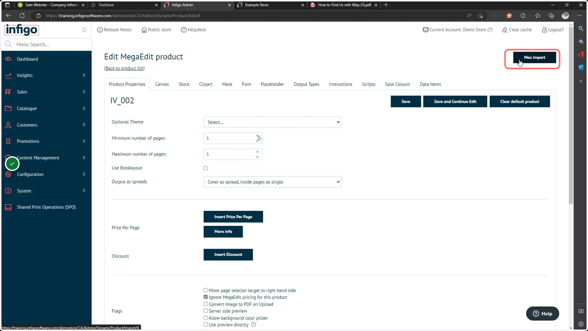 Click Mex import to review the details of the imported Invent template