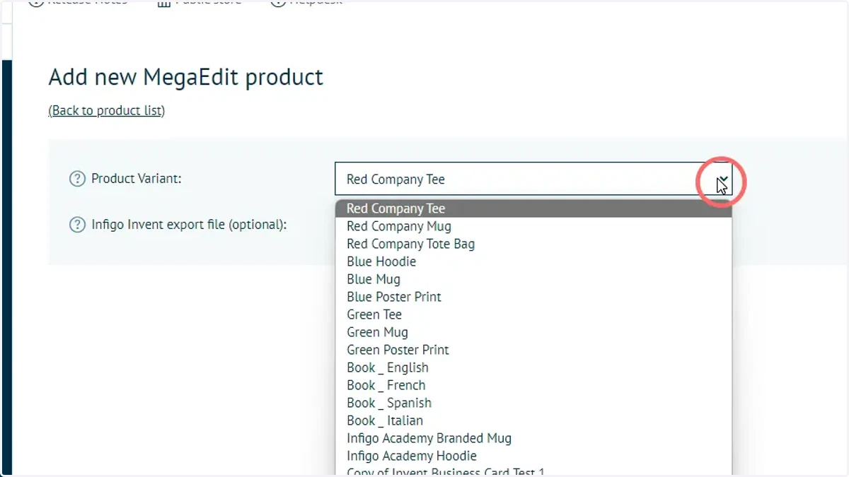 Select the product to convert from Stock to a MegaEdit product