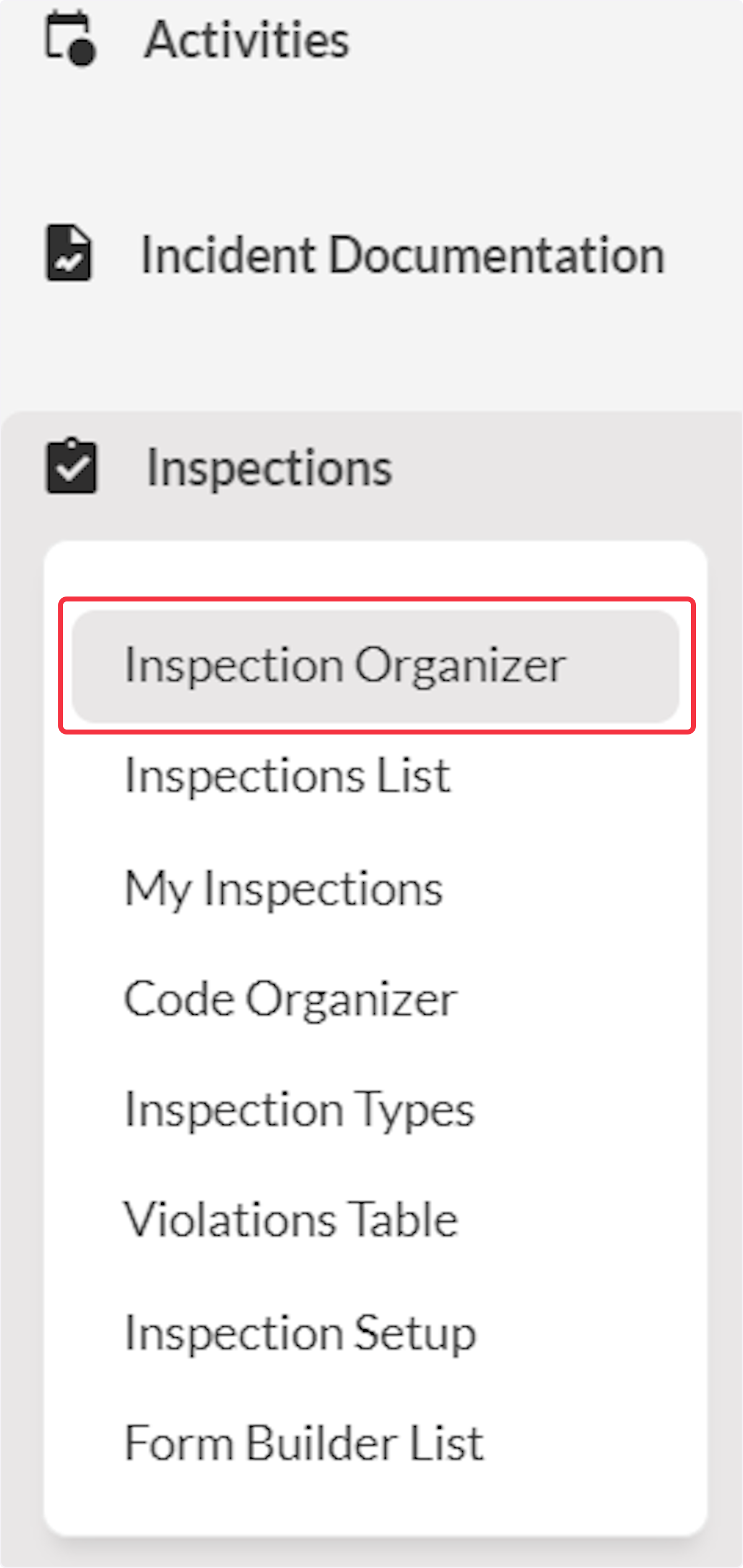 Click on Inspection Organizer