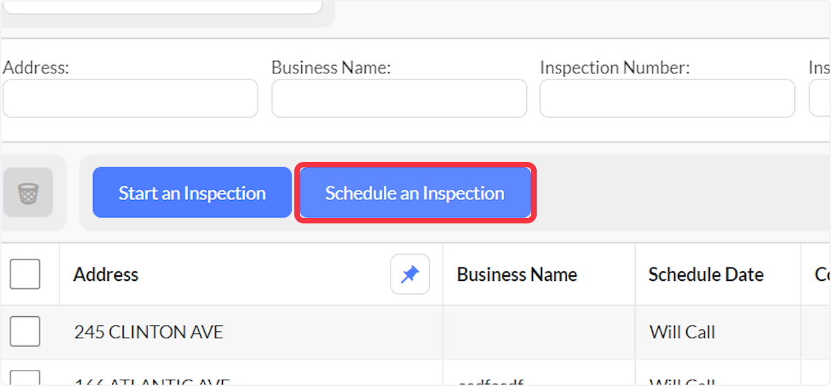 Click on Schedule an Inspection