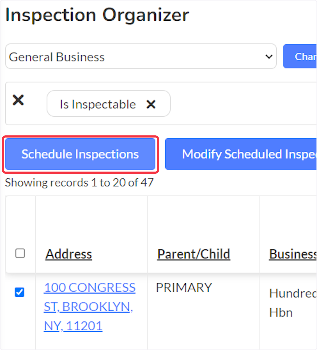 Click on Schedule Inspections