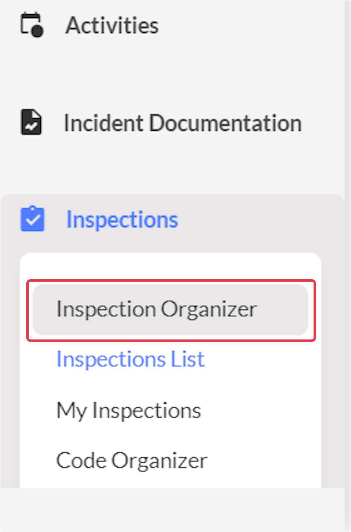 Click on Inspection Organizer