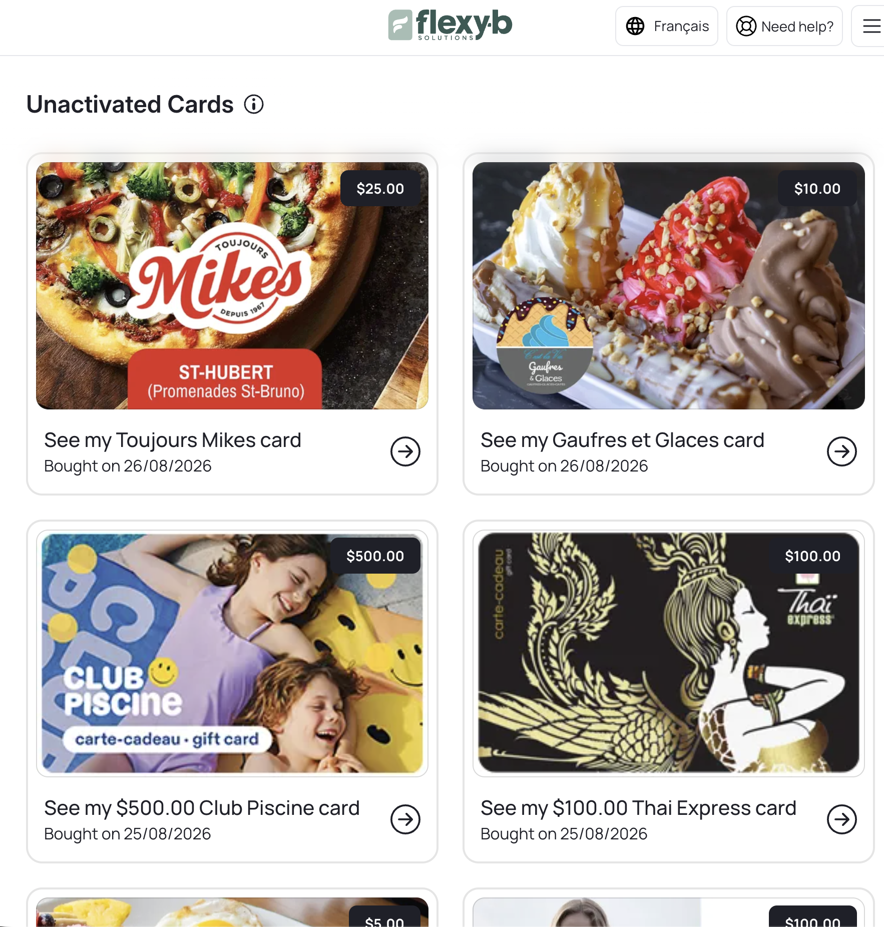 Once you're signed into your account, you'll see all the cards from your purchases