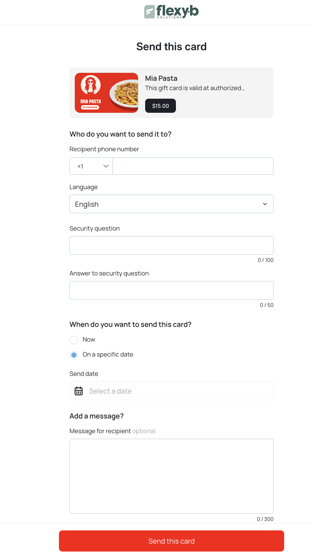 Fill in the required fields and click "Send this card"