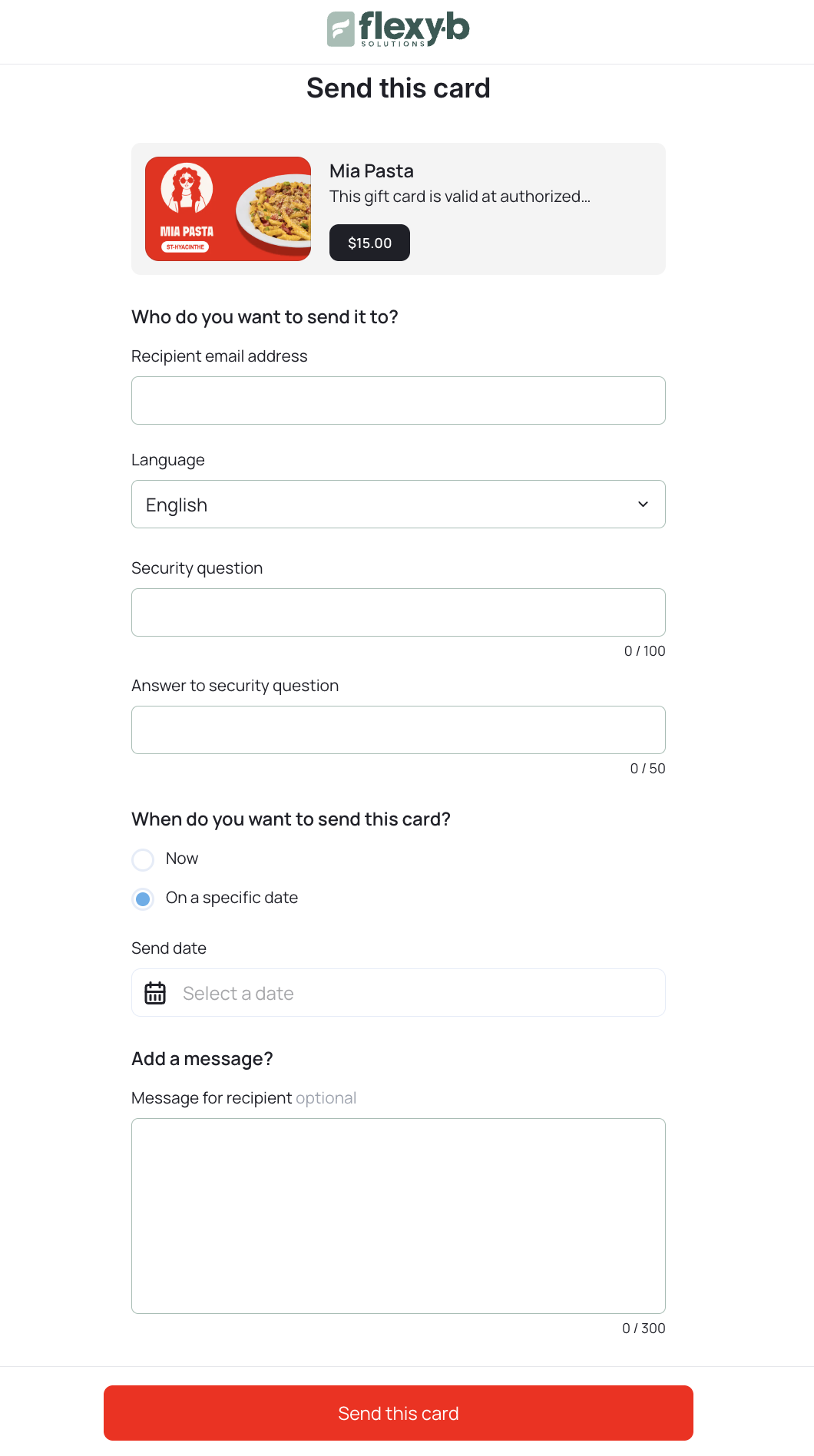 Fill in the required fields and click "Send this card"