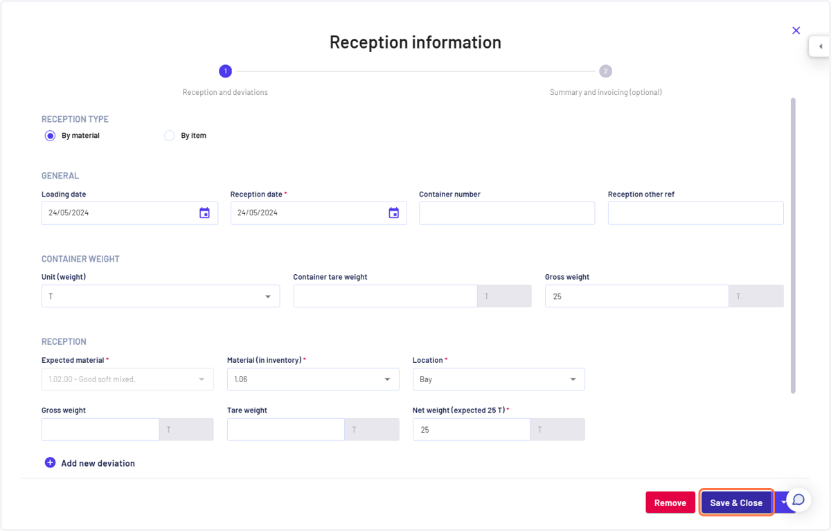 Fill in the reception info and click on 'Save'