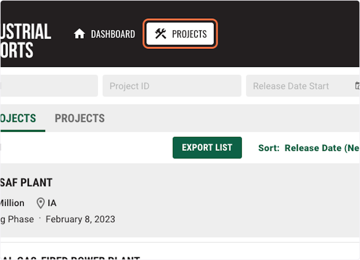 Click "Projects" on the toolbar to navigate to the Projects section of the portal. 