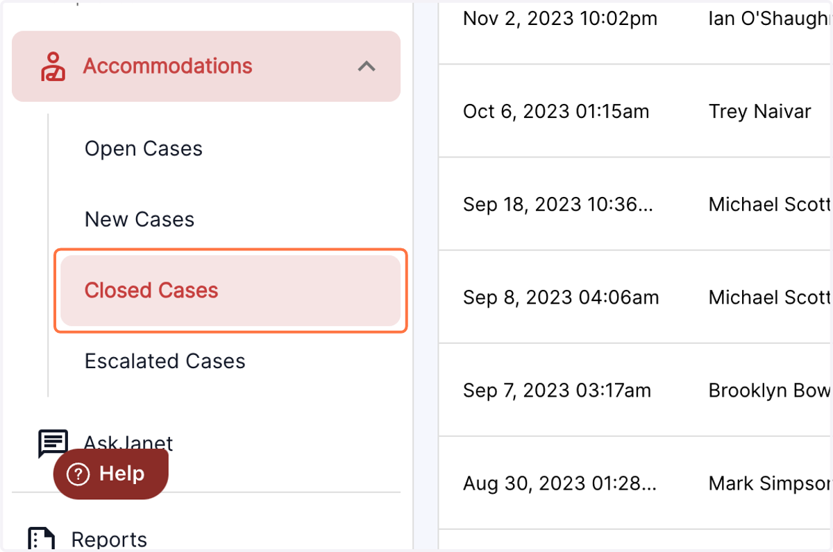 Click on Closed Cases from the drop down menu