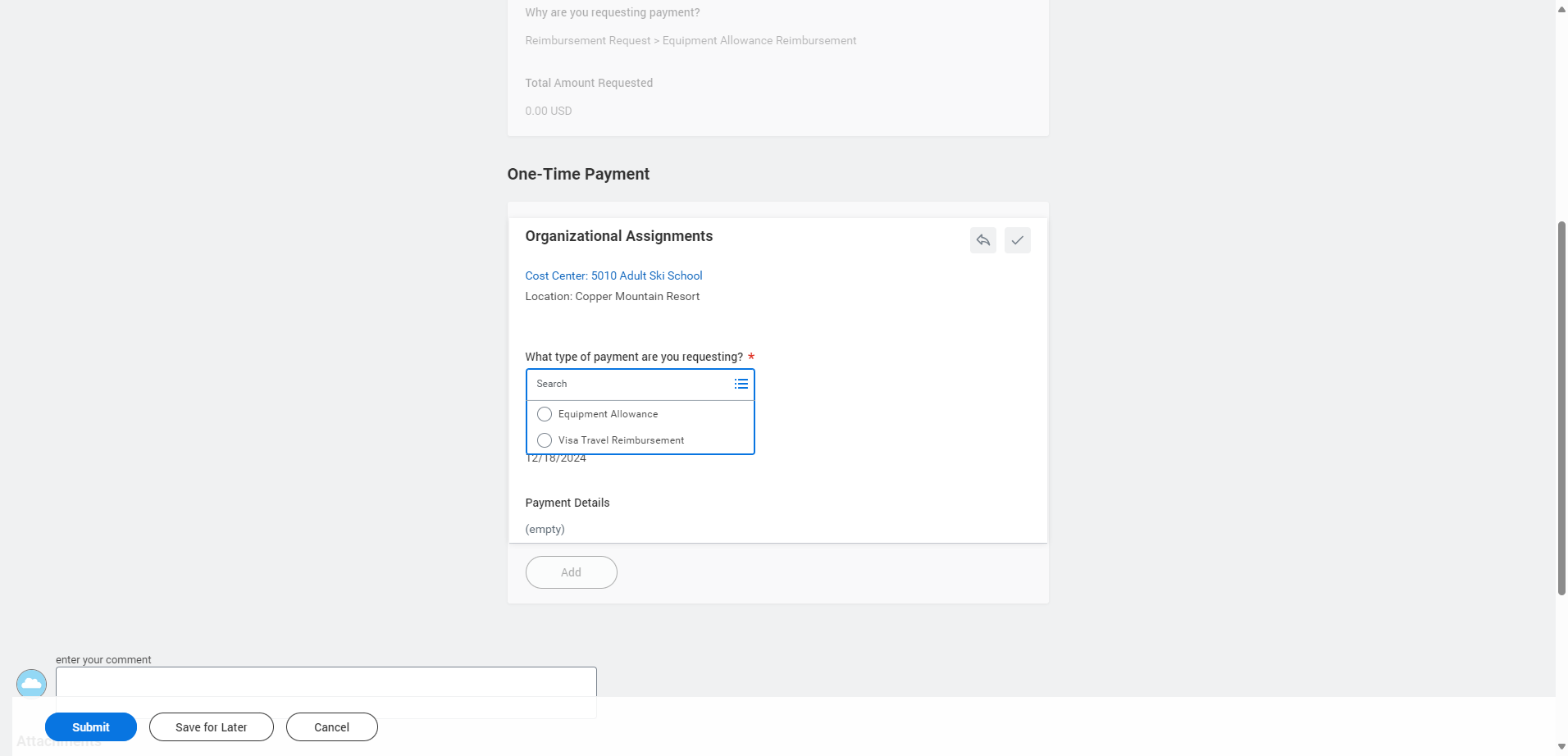 Click on Equipment Allowance option