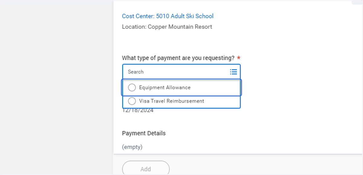 Click on Equipment Allowance option