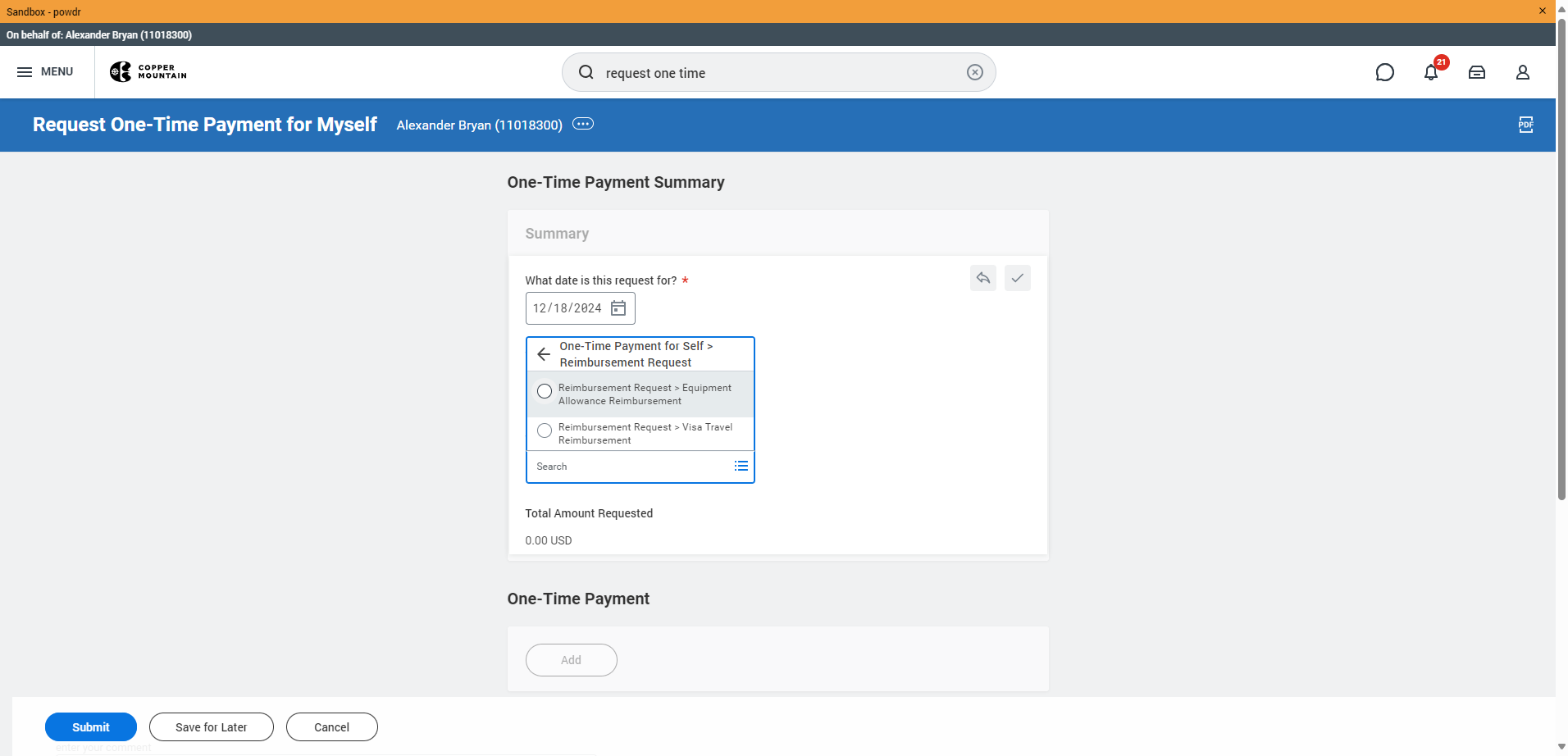 Select the 'Equipment Allowance Reimbursement' option