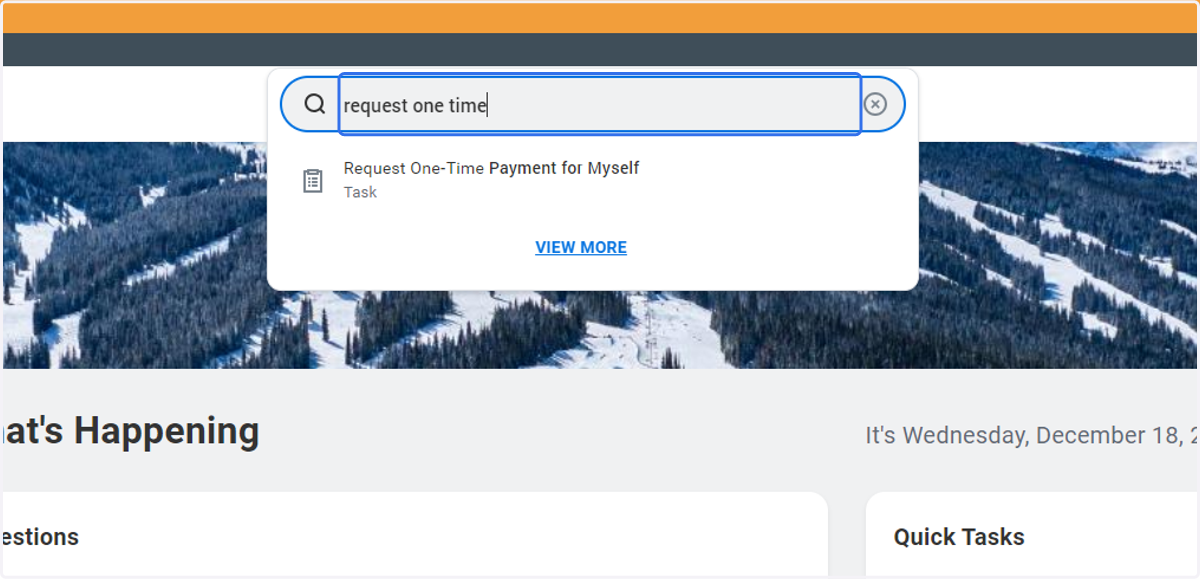 Type "request one time payment" in the search bar to find the 'Request One Time Payment for Myself" task