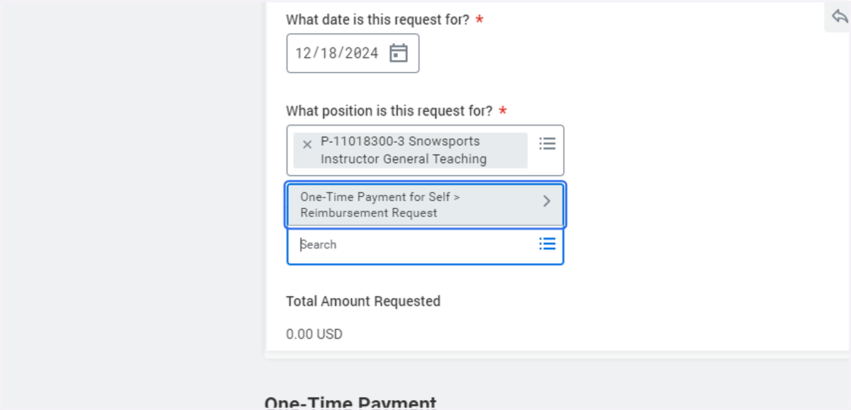 Click on Submenu One-Time Payment for Self > Reimbursement Request
