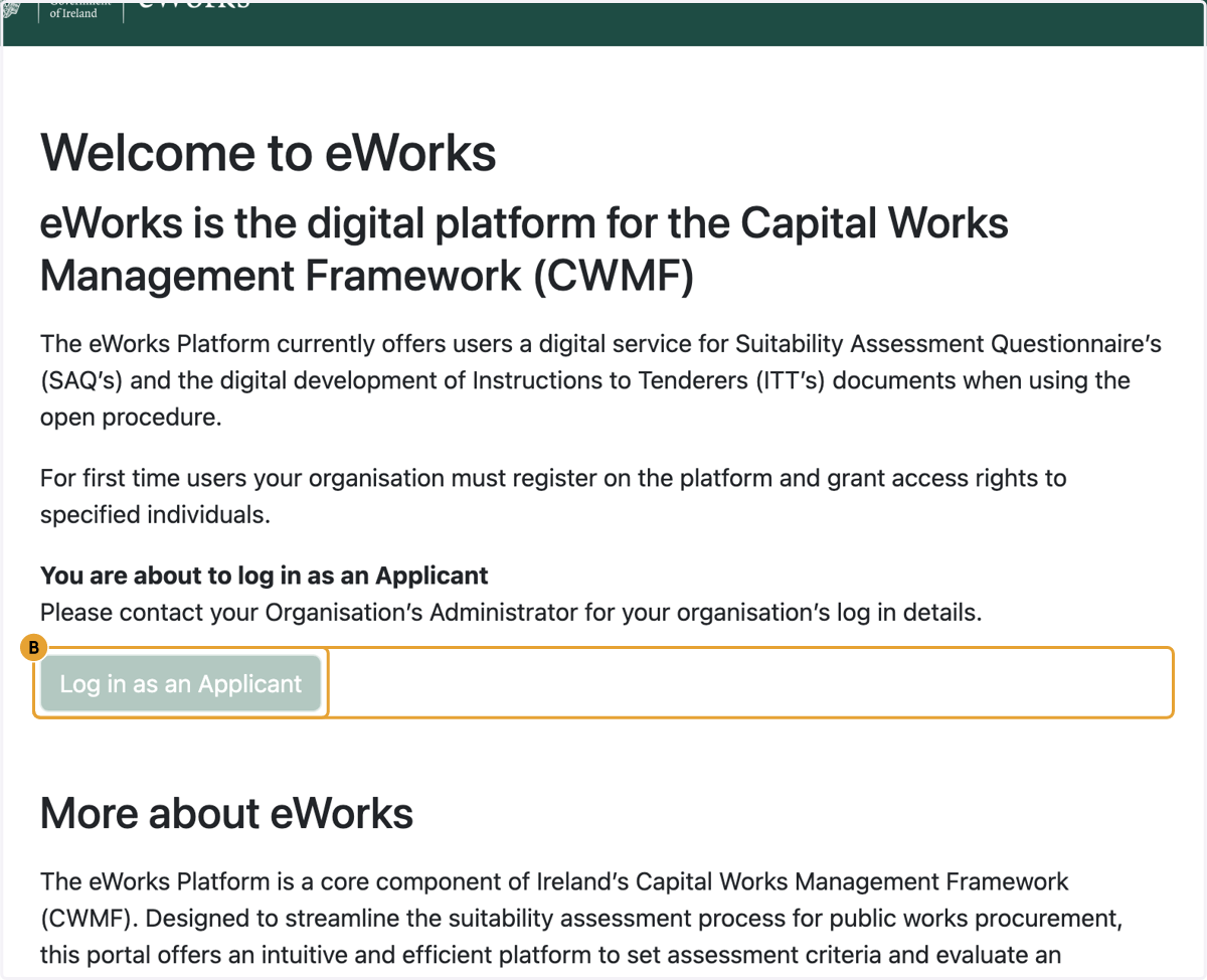 A. Visit the website B. Click on Log in as an Applicant