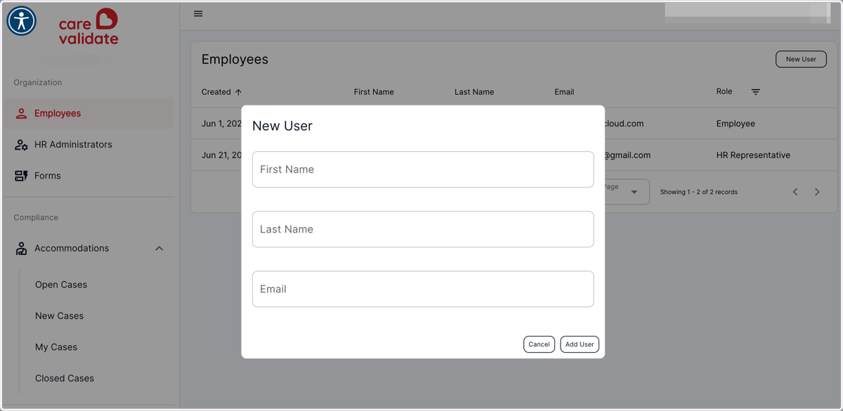 Fill out the New User information