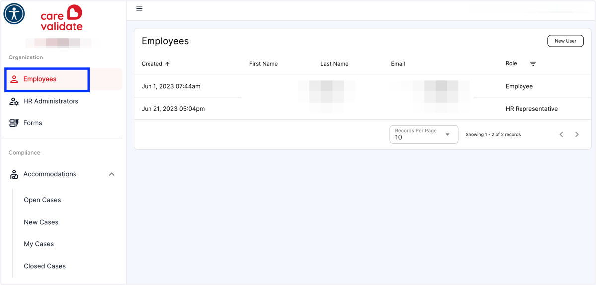Click on Employees…(*Note - Only HR Admins and CVA can Add a New User)