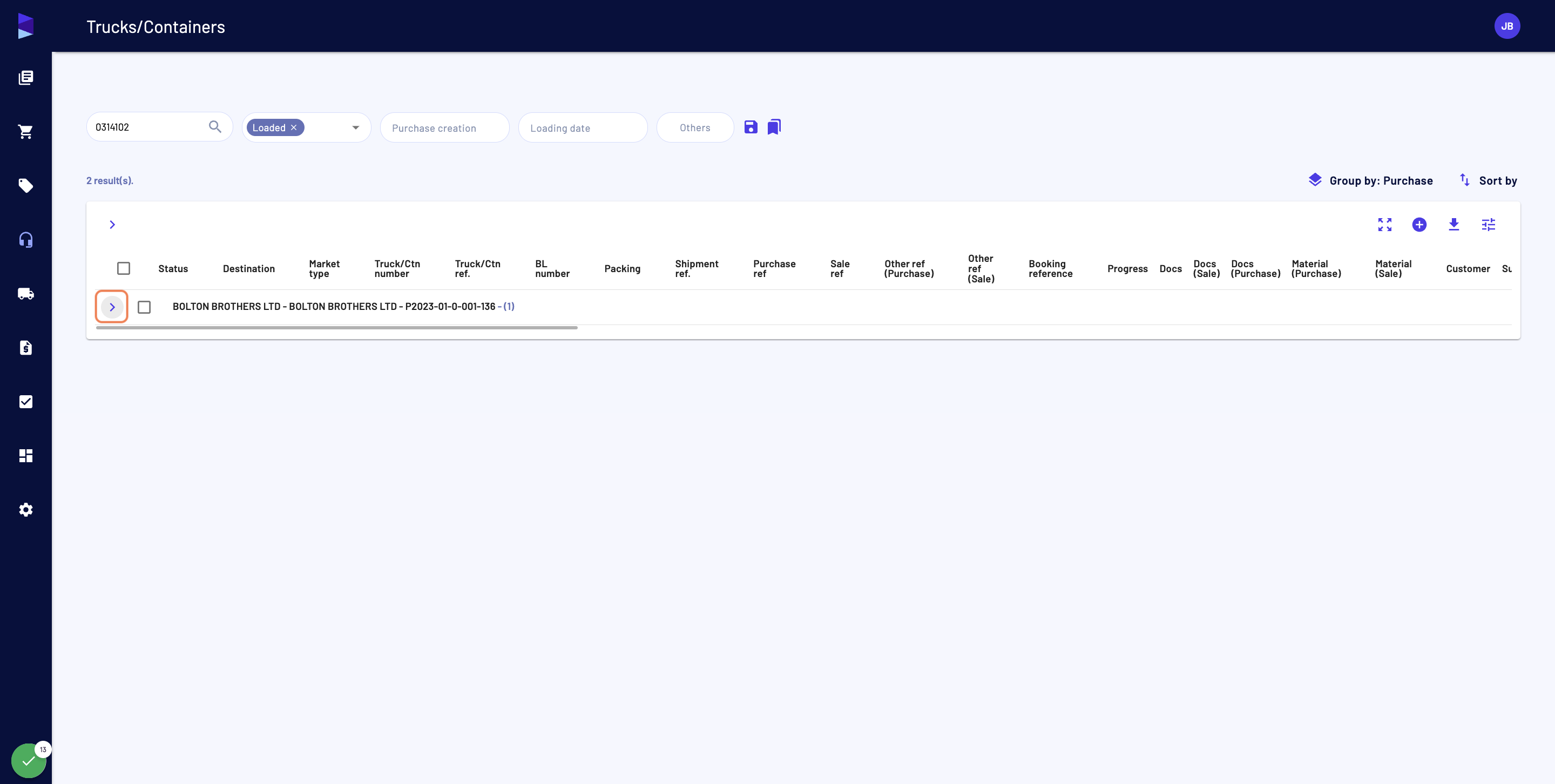 Once a grouping is applied, you can expand rows by clicking on the chevron icon