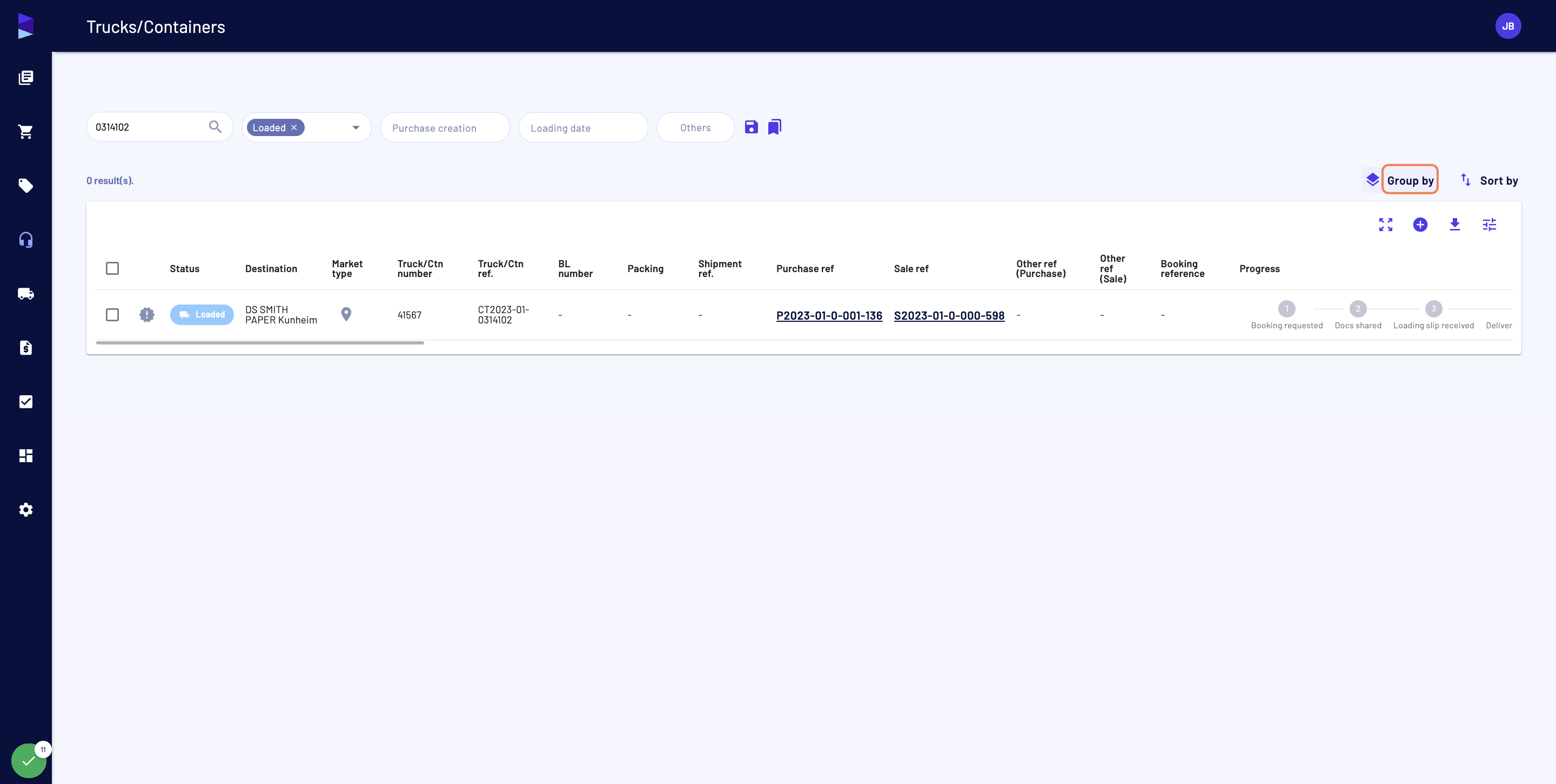 You can group lines by clicking on "Group by"