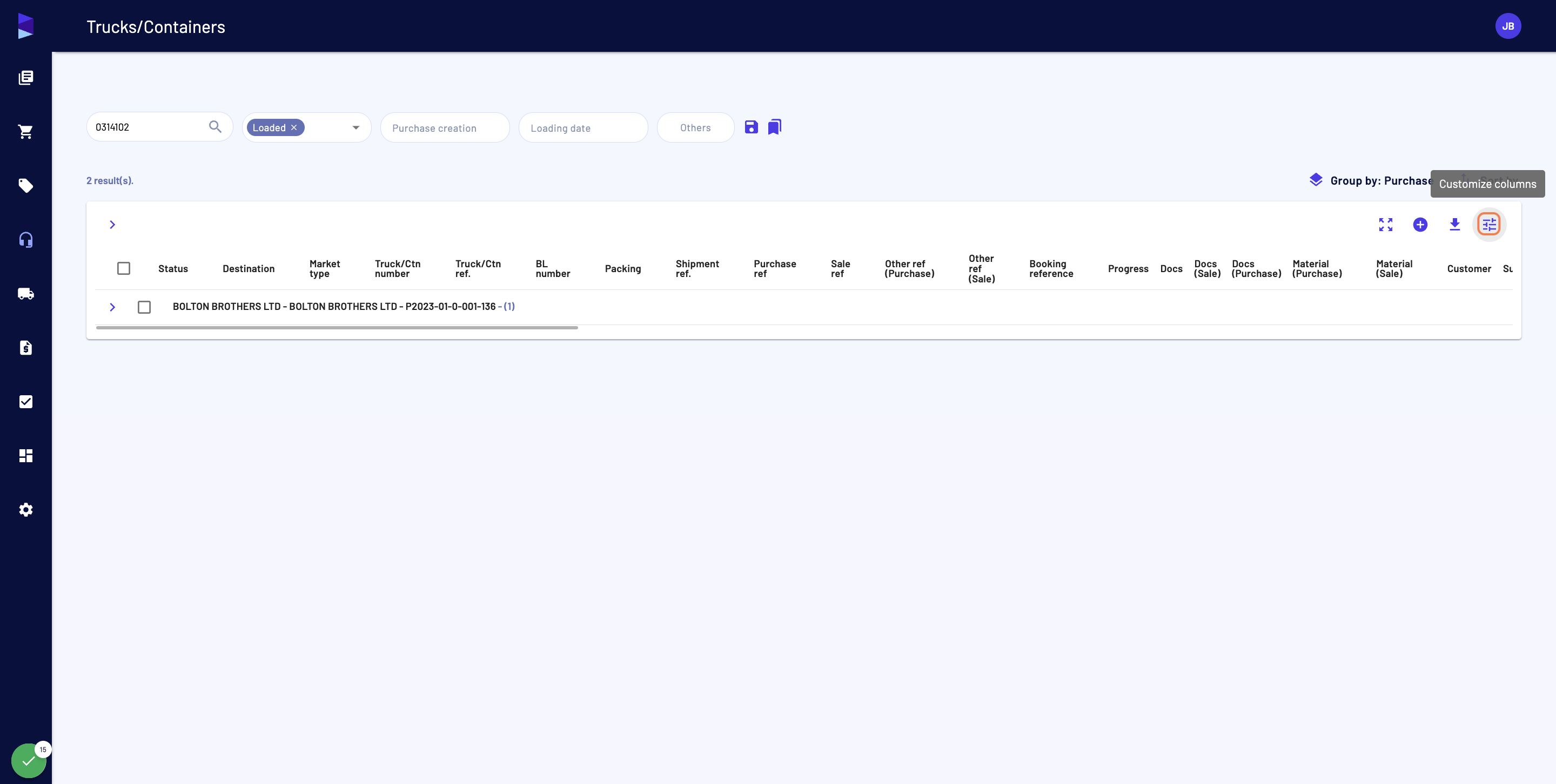 You can also customize table columns by clicking on this icon