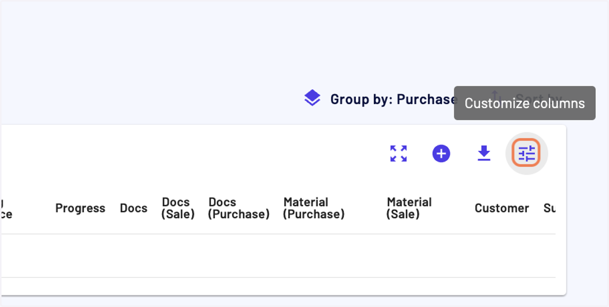 You can also customize table columns by clicking on this icon