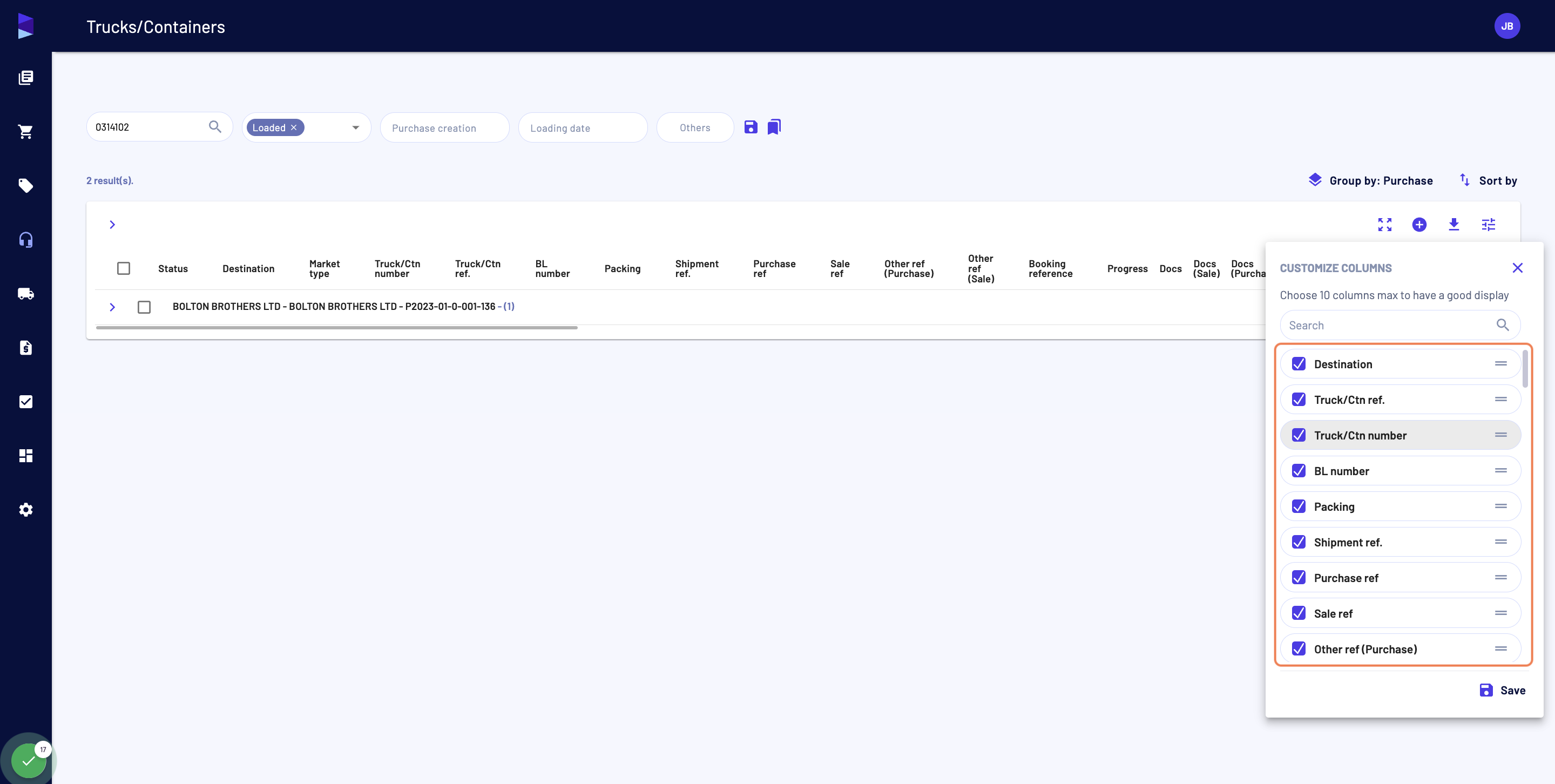 Here, select or unselect the columns you want