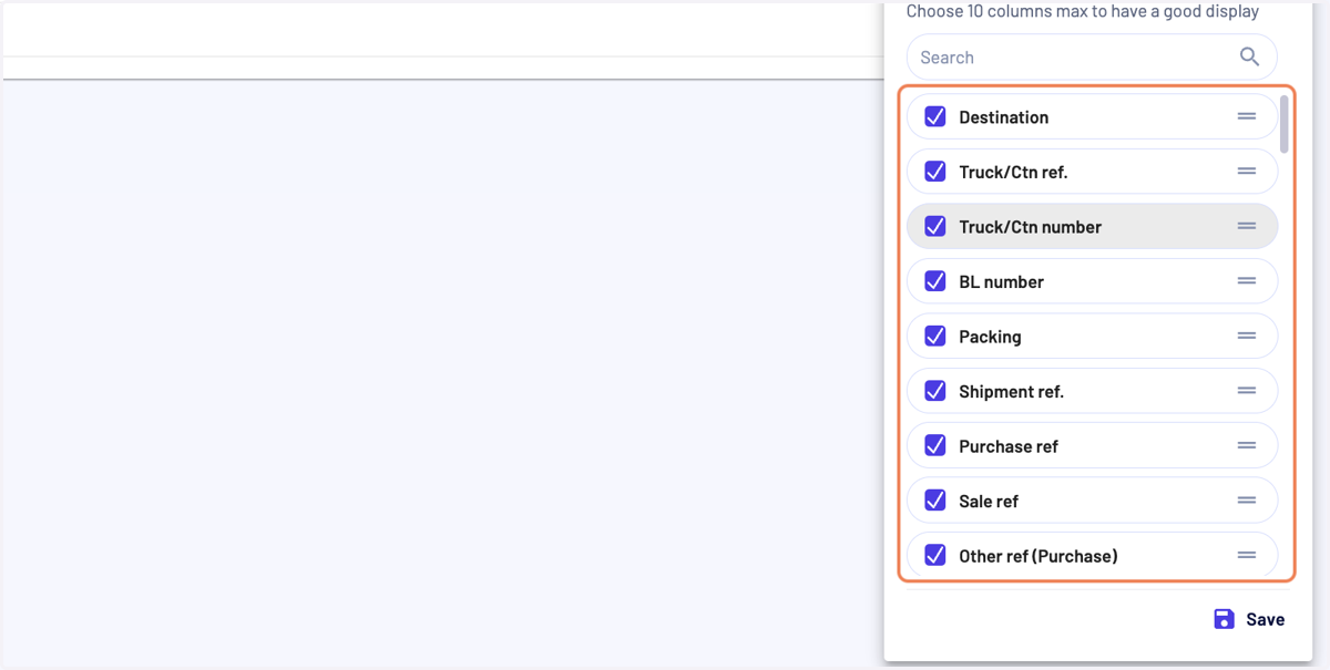 Here, select or unselect the columns you want