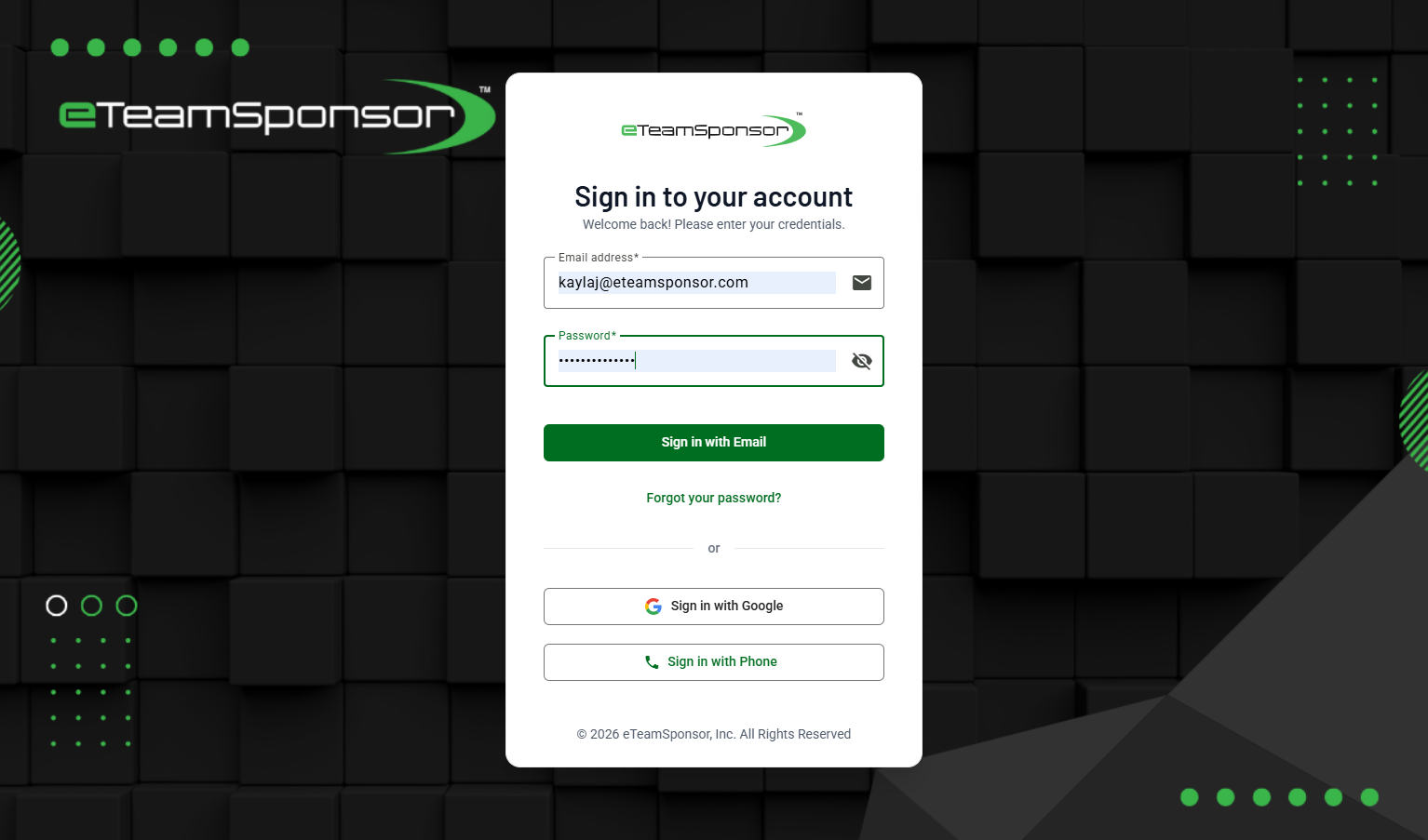 Sign into your validator account.
