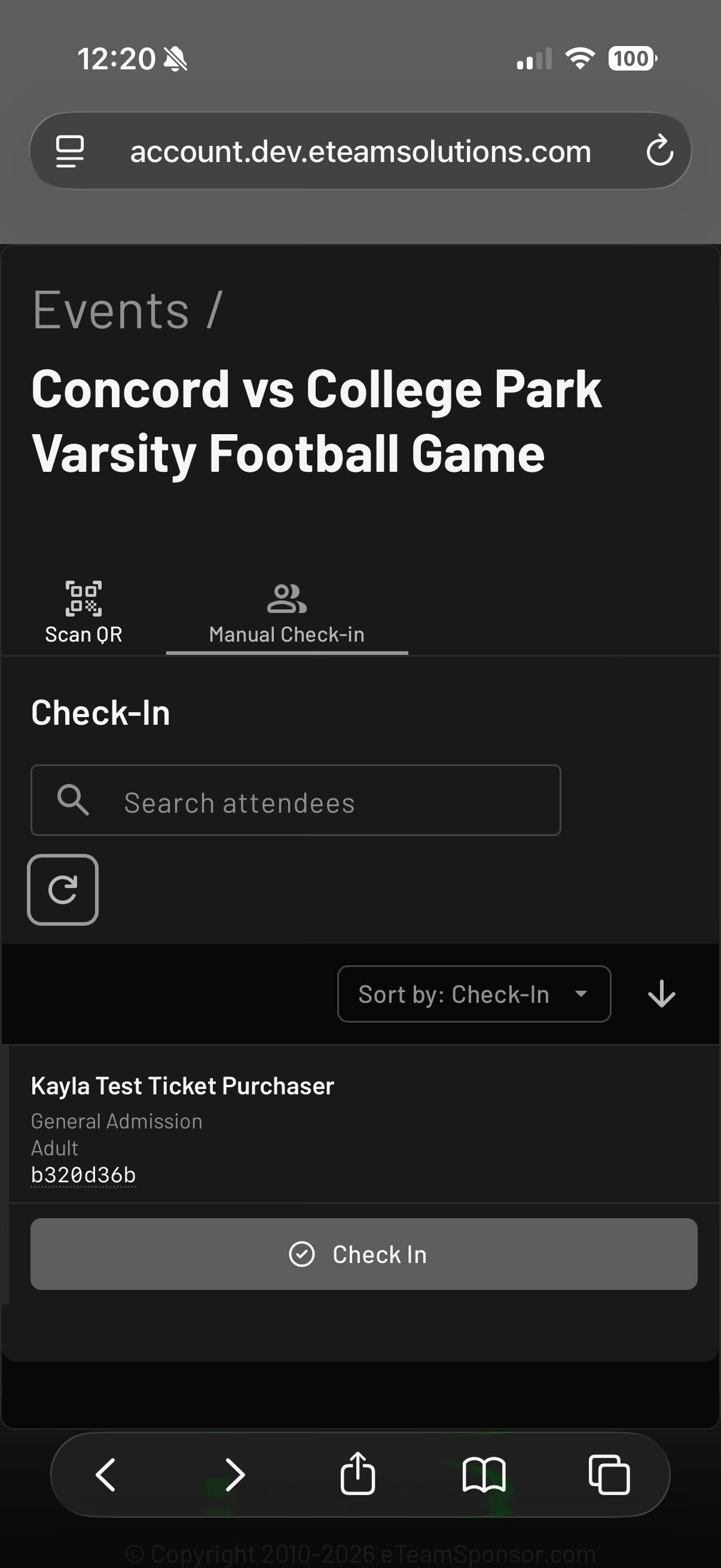 In the event that a code isn't scanning, you can manually check in purchasers by clicking Manual Check-in