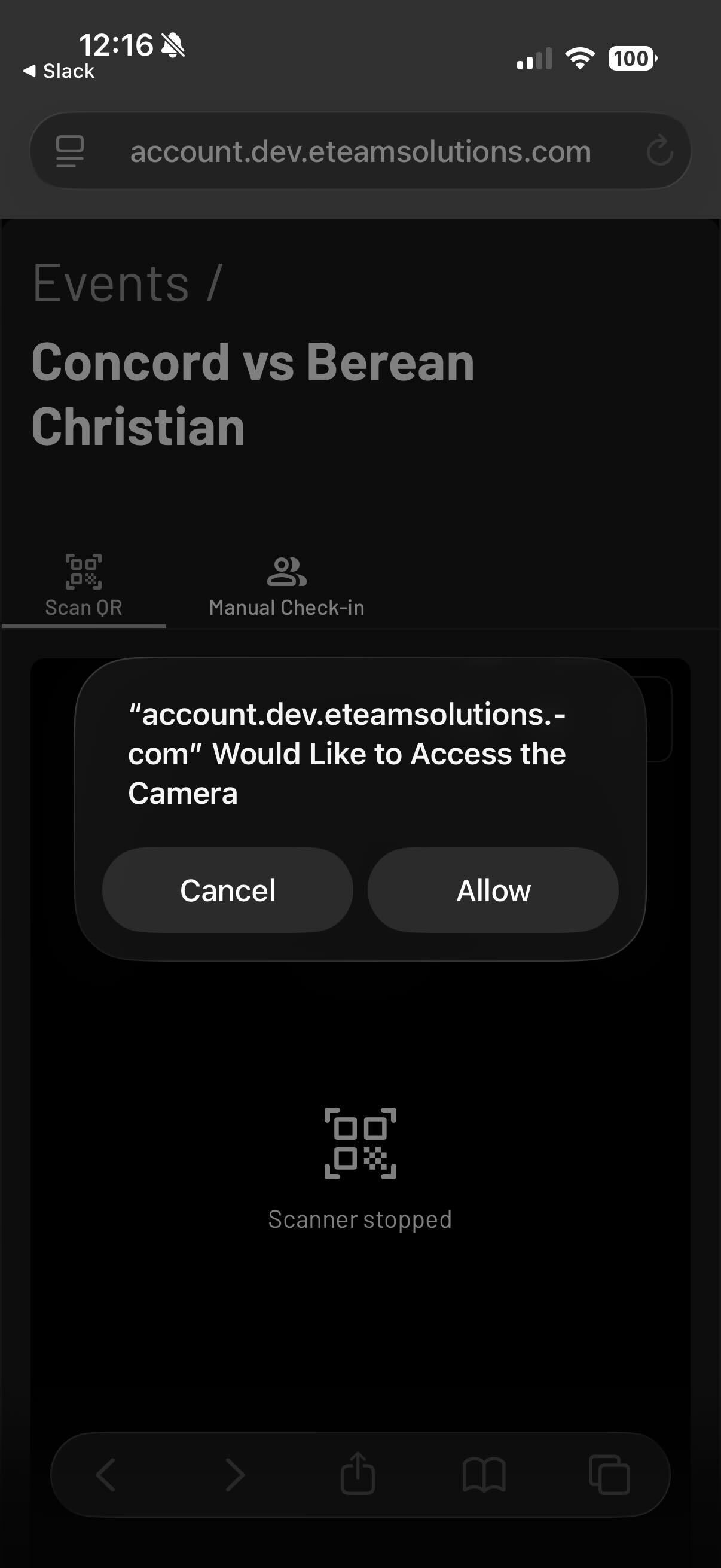 Click Allow to allow camera access for scanning.