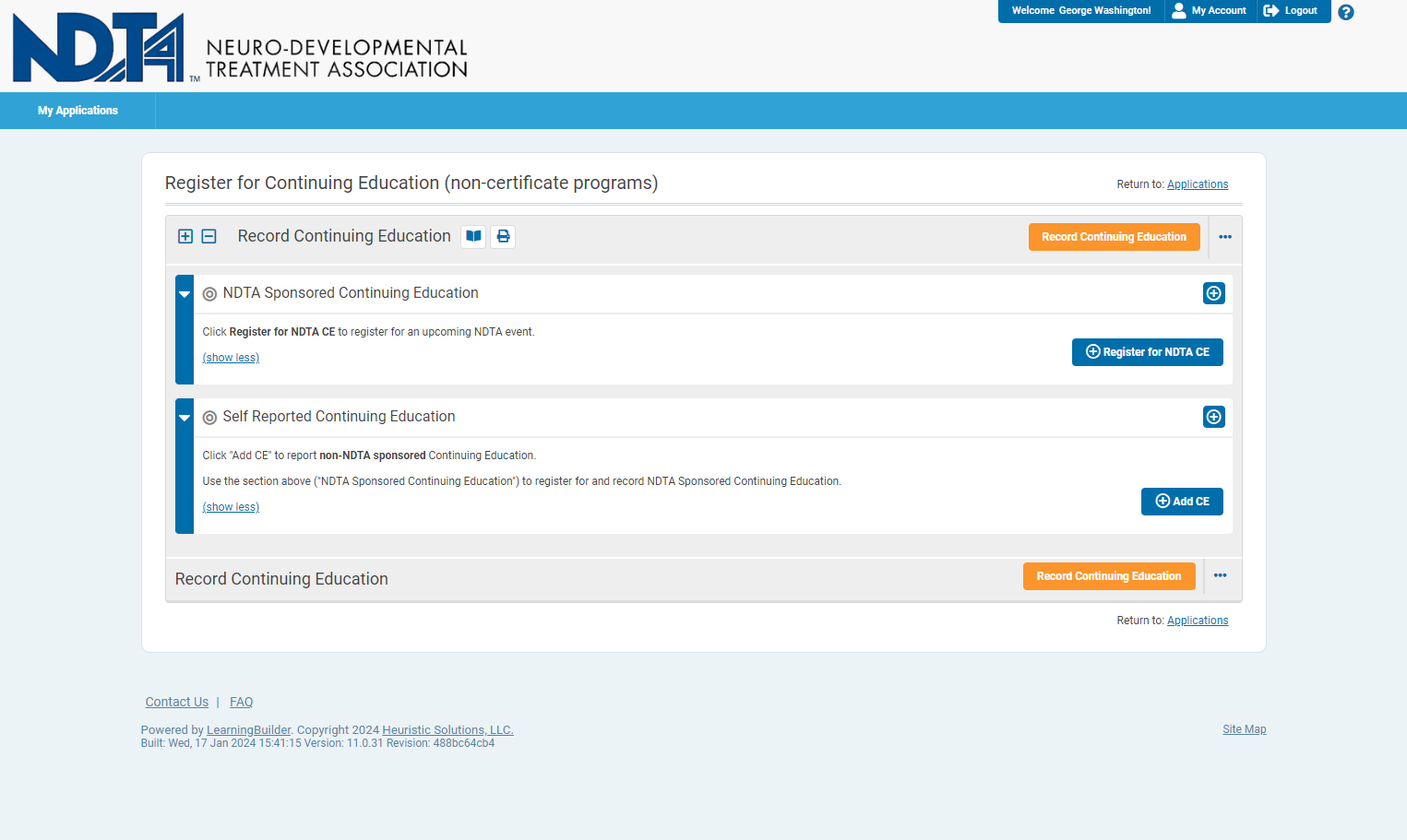 Click on Register for NDTA CE