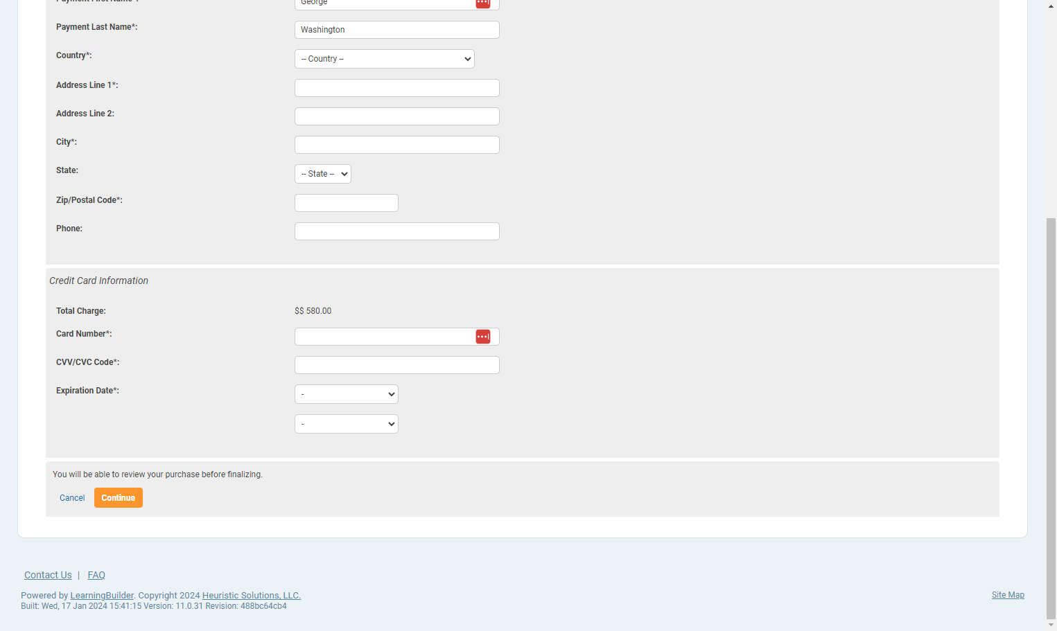 Enter your payment information and click Continue.