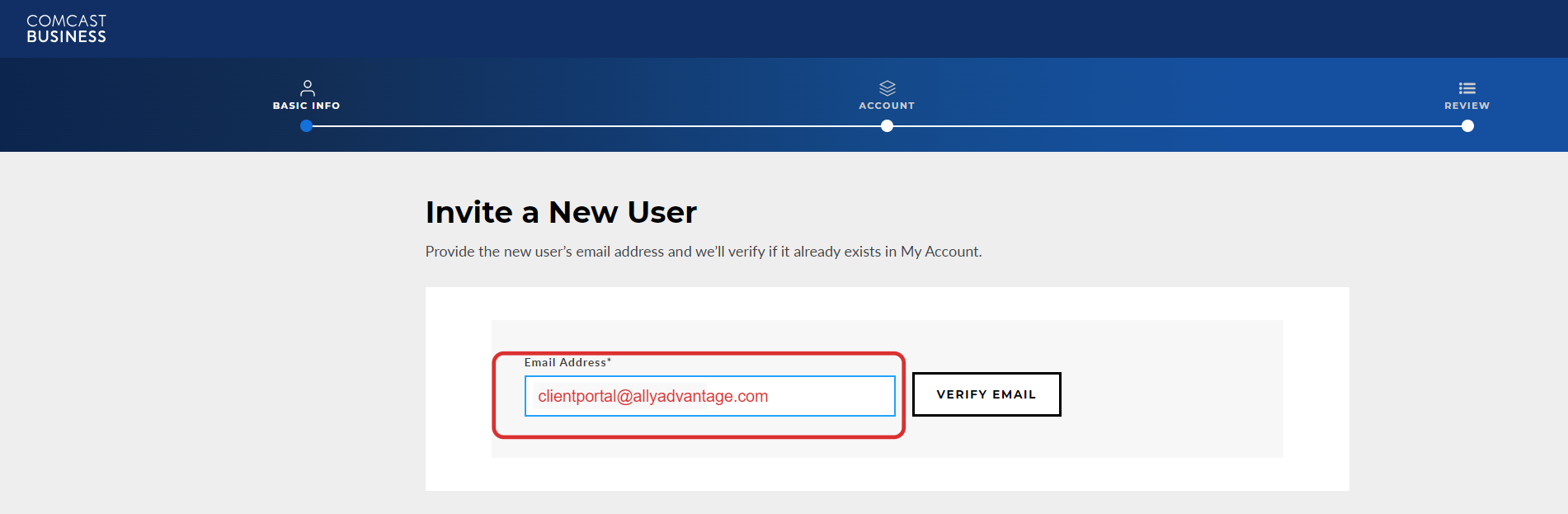 Type "clientportal@allyadvantage.com"