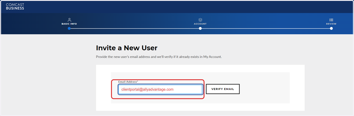 Type "clientportal@allyadvantage.com"