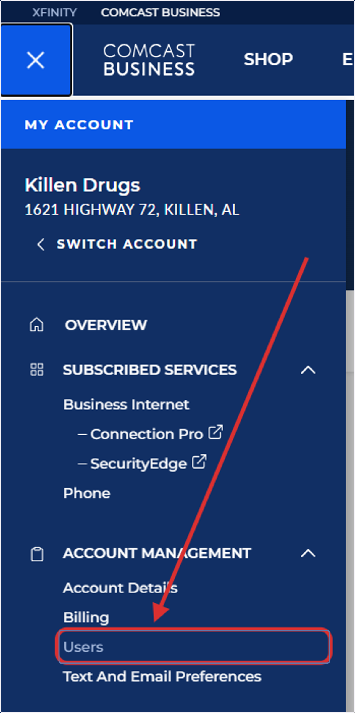 Click on Users