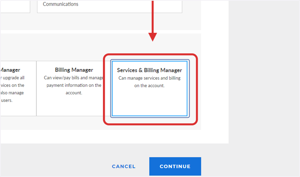 Select Services & Billing Manager…