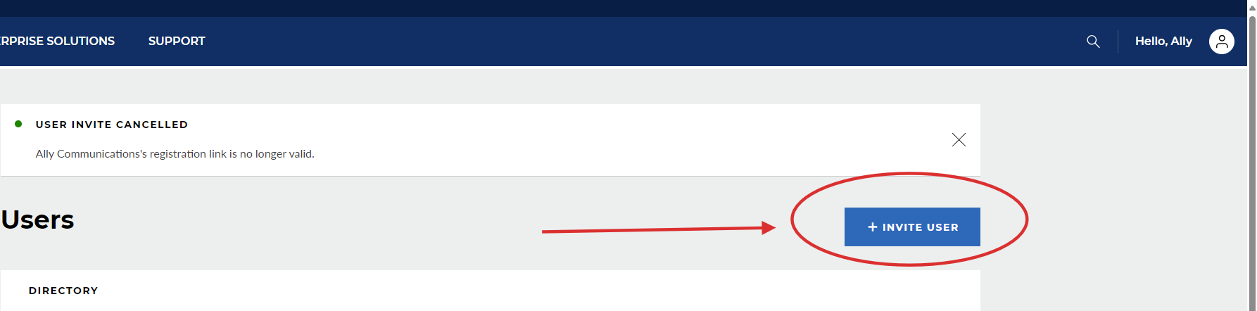 Click on INVITE USER