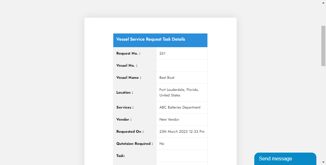 Vessel Service Request Task Details