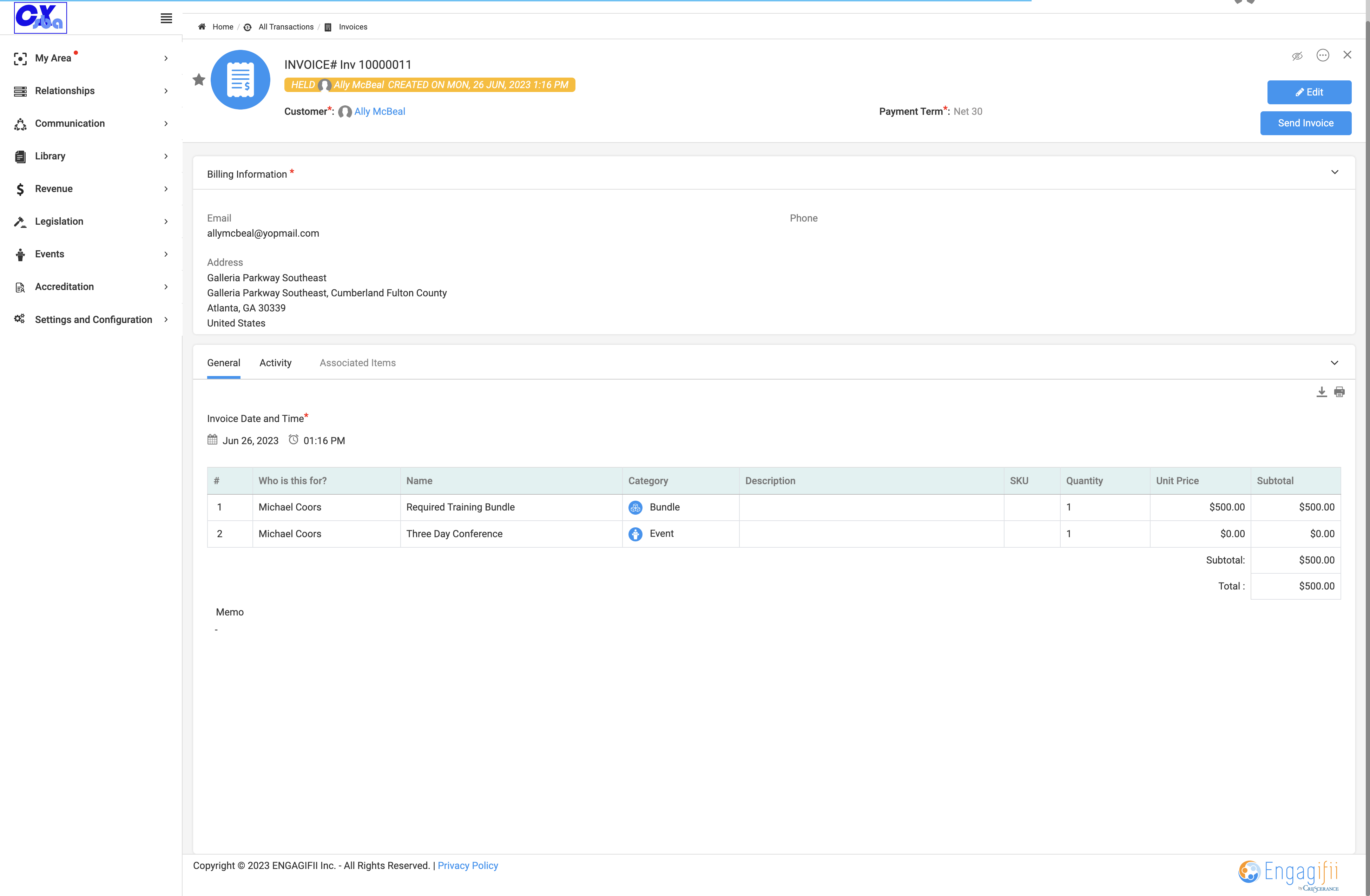 You will be routed to a page where you will see the context of the invoice.