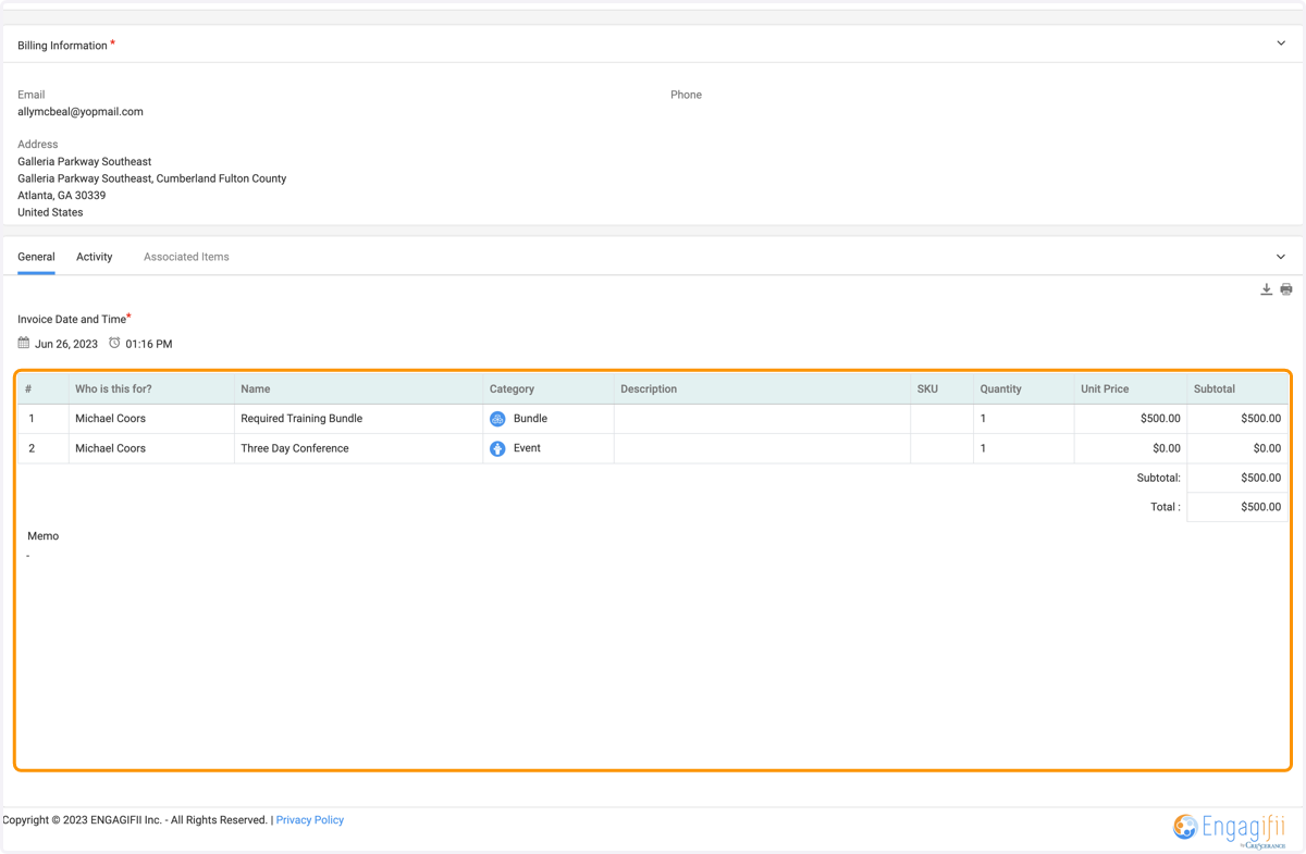 You will be routed to a page where you will see the context of the invoice.