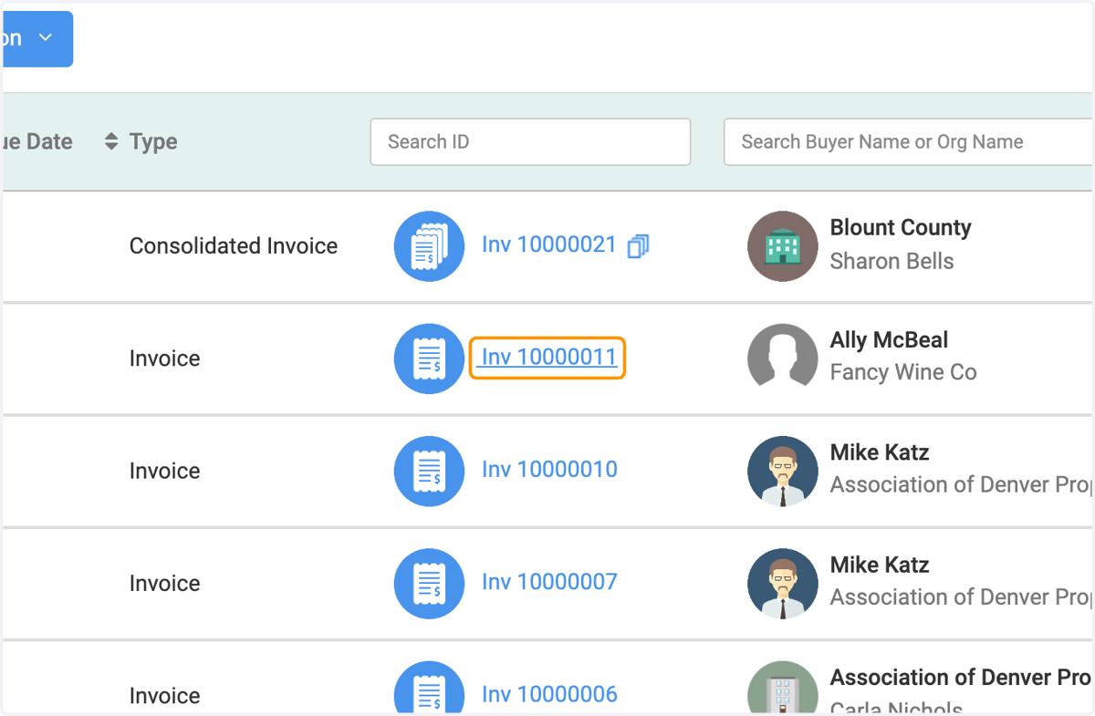 Click on the specific invoice you wish to view,