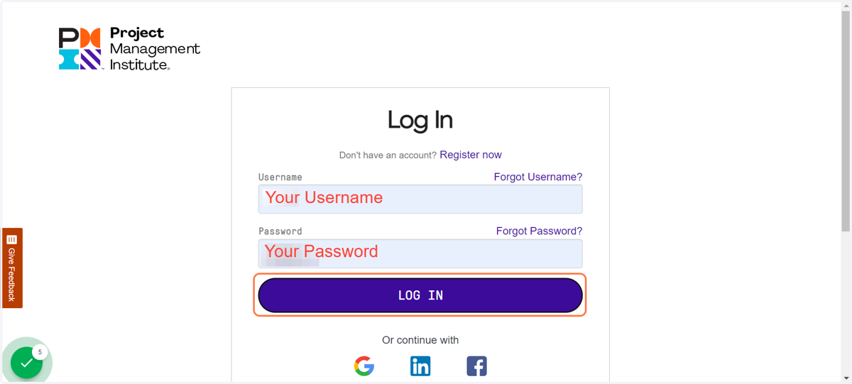 Login as you would if you were logging into PMI.org