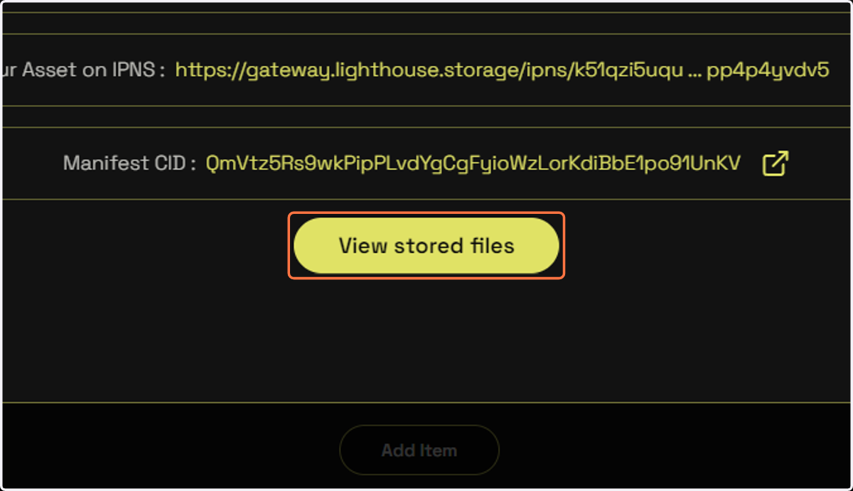 Click on View stored files to see your repository of Datasets.