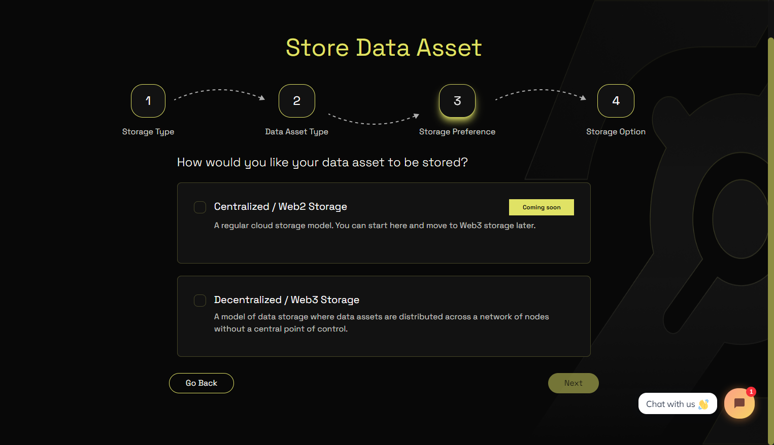 Click on Decentralized / Web3 Storage…