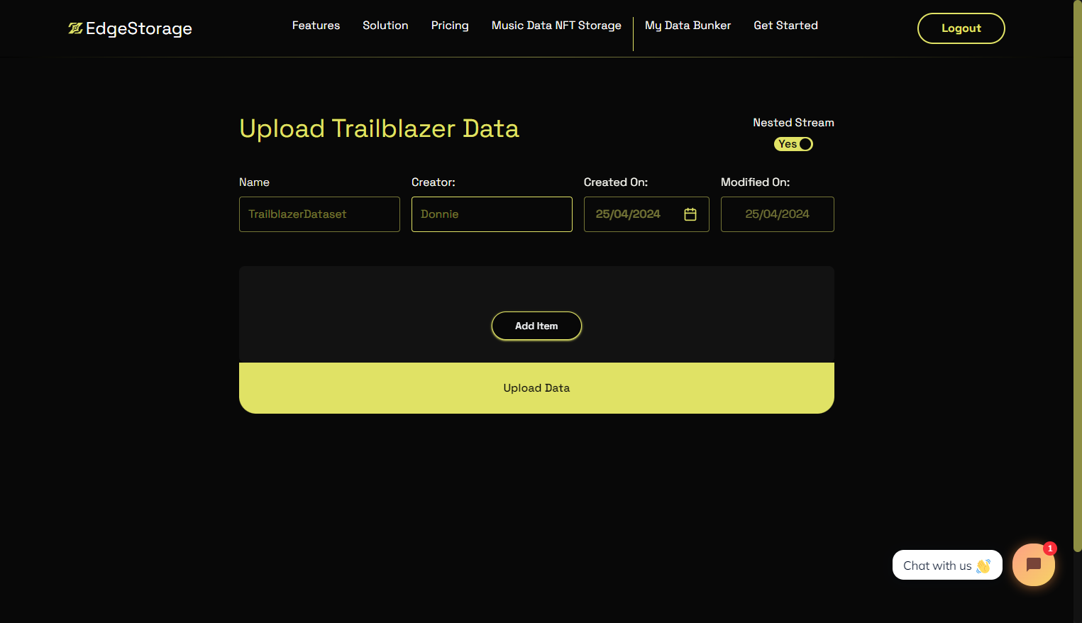 Click on Add Item, we are going to add a survey and a quest to our Trailblazer dataset.