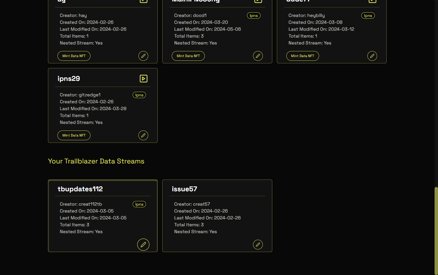 Select the Trailblazer dataset and then the edit icon.