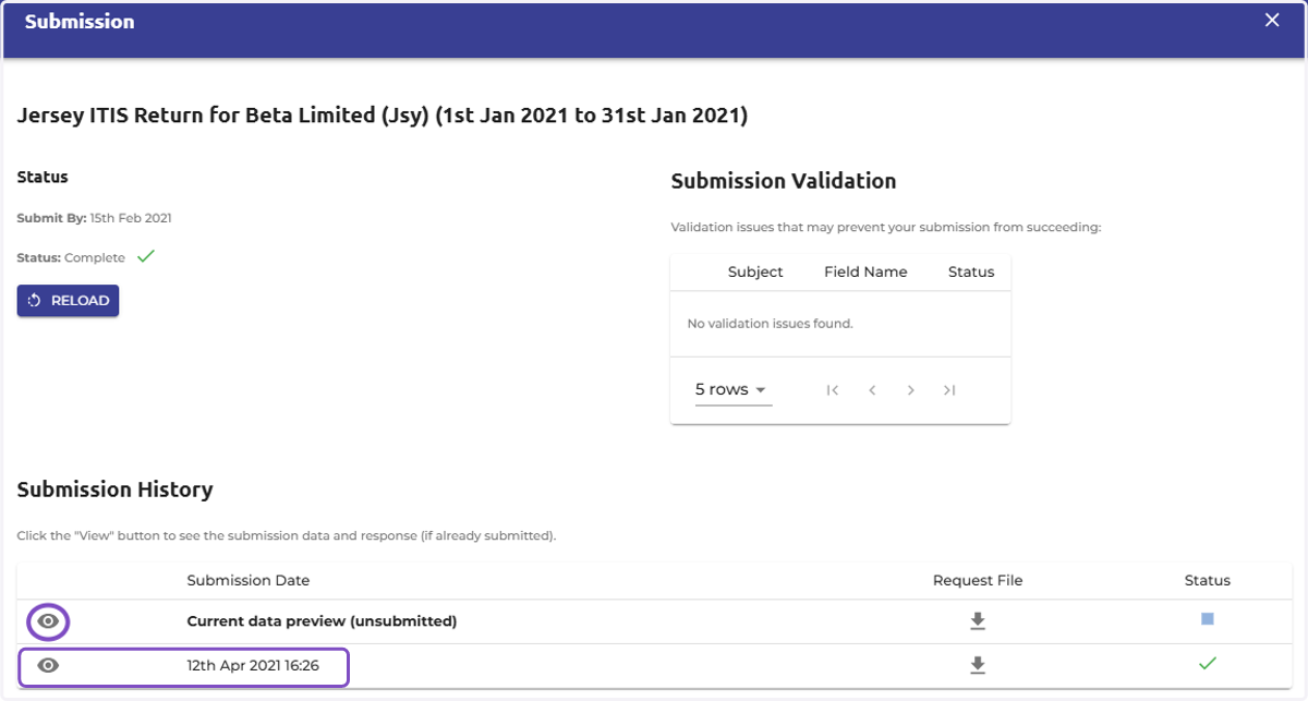To view the data you wish to re-submit, please select the eye icon next to 'Current data preview (Unsubmitted)